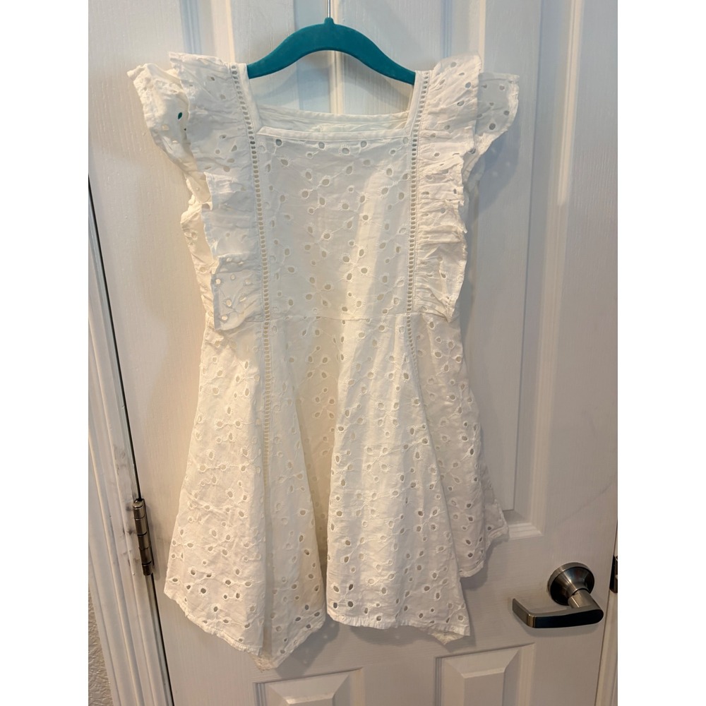 Gap Kids Eyelet Dress White Flutter Sleeve Ruffle Cotton Summer Boho XS 4-5